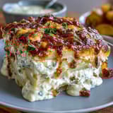 Decadent creamy au gratin potatoes baked with Gruyère and Parmesan in a rich garlic cream sauce.