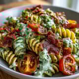 Creamy avocado ranch coats every bite of this BLT pasta salad, bursting with crisp lettuce and smoky bacon.  