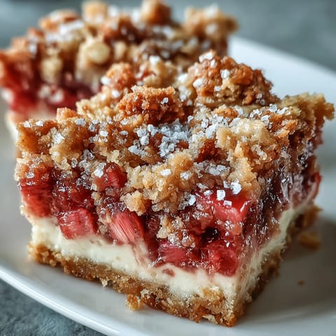 Rhubarb and Custard Crumble Bars on a cooling rack, showing layered texture, ideal for afternoon tea.