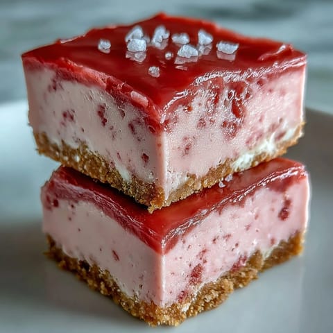 A close-up of creamy No-Bake Strawberry Fudge Squares revealing a crunchy graham cracker crust and soft fudgy texture.
