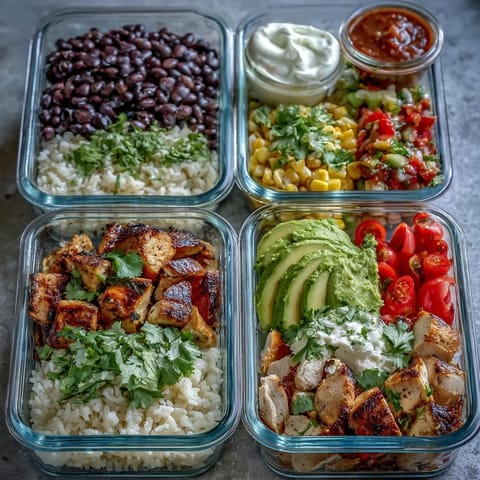 Customizable burrito bowl base featuring fluffy rice, protein options, and vibrant veggies—perfect for healthy meal prepping all week.  