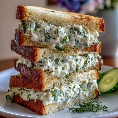 Creamy cucumber and cream cheese Benedictine tea sandwiches on white bread, garnished with fresh dill for a Southern Derby classic.