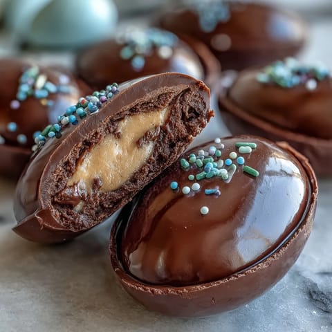 Homemade peanut butter Easter eggs with creamy filling and chocolate coating, perfect for festive spring treats.
