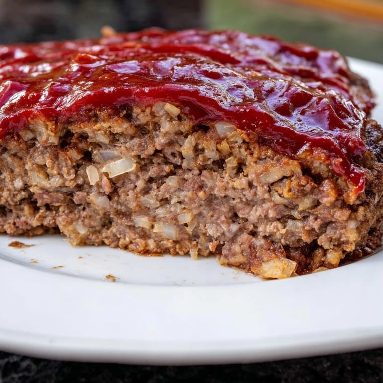 Homemade meatloaf with a tangy, sweet glaze, alongside mashed potatoes and roasted vegetables.