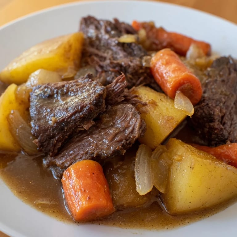 Hearty Beef Pot Roast with tender chuck roast and vegetables, perfect for a cozy family dinner.