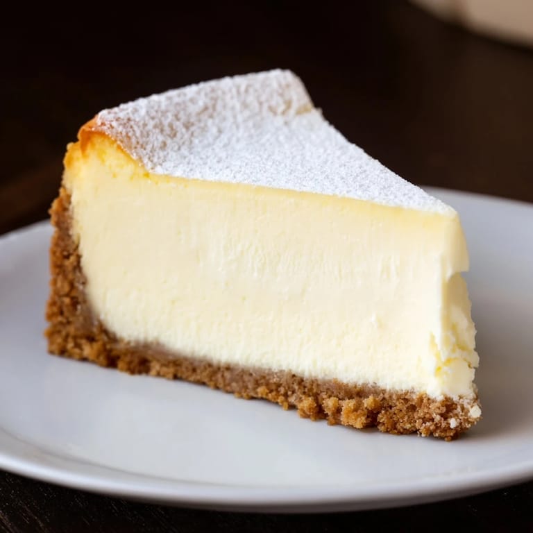 Indulge in a perfect slice of New York Cheesecake, served with optional fresh berry garnish.