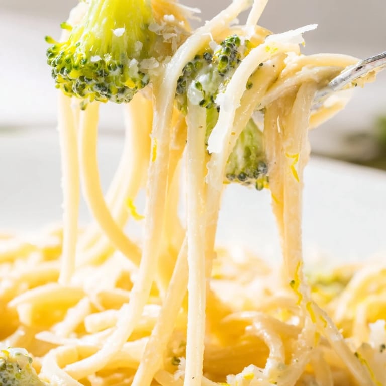 Spring-inspired One-Pot Lemon Broccoli Pasta is served in a deep skillet with lemon wedges and fresh basil.