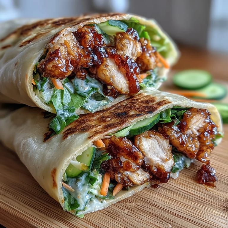 Juicy Honey Chili Crunch Chicken Wrap with fresh, colorful fillings ready to eat.