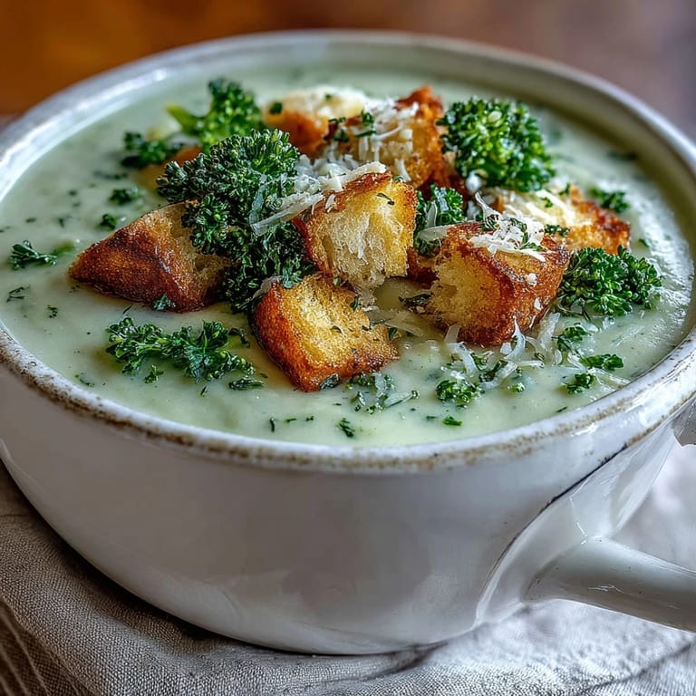Homemade cauliflower and broccoli soup served in a rustic bowl, garnished with grated Parmesan cheese.