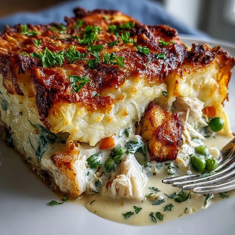 Rich curry-spiced fish filling is hidden under fluffy, fork-marked potato peaks in this comforting casserole.