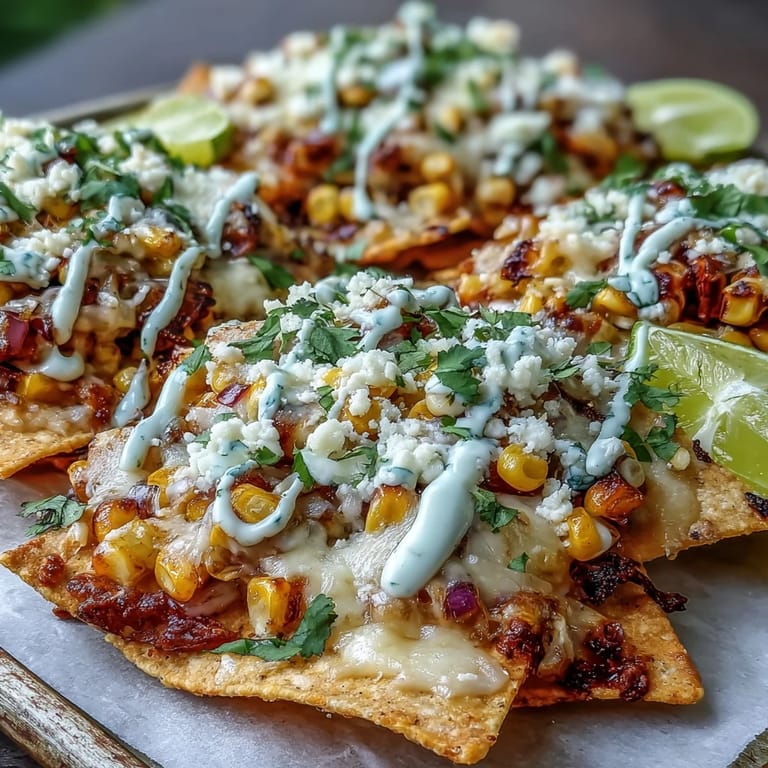 Crispy tortilla chips topped with sautéed corn, jalapeños, and Monterey Jack, finished with zesty chipotle crema and fresh cilantro.