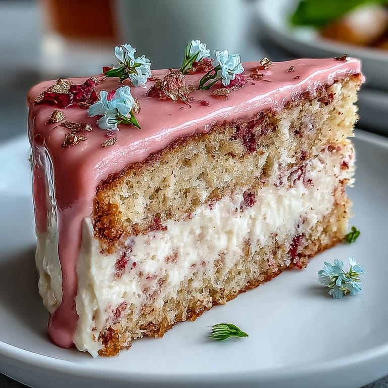 Decadent rosé velvet cake, beautifully frosted and gilded for celebrations.