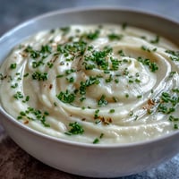 Creamy Celery Root Bisque in a white bowl, garnished with fresh chives and a swirl of cream.