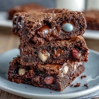 Cadbury Egg Chocolate Brownies with Crumbled Top: Fudgy brownies loaded with Cadbury mini eggs and topped with a crunchy chocolate crumble.