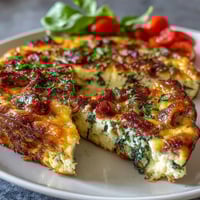 Hearty One-Pan Ham and Cheese Frittata with fluffy eggs, savory ham, and gooey melted cheese, baked until golden and bubbly.
