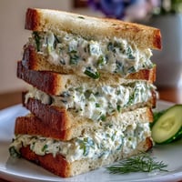 Creamy cucumber and cream cheese Benedictine tea sandwiches on white bread, garnished with fresh dill for a Southern Derby classic.