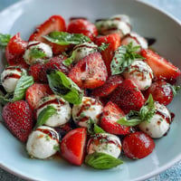 Fresh Strawberry Caprese Salad, a delightful summer dish with sweet berries.