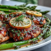 Golden roasted One-Pan Lemon Herb Chicken and Asparagus, a healthy weeknight dinner.
